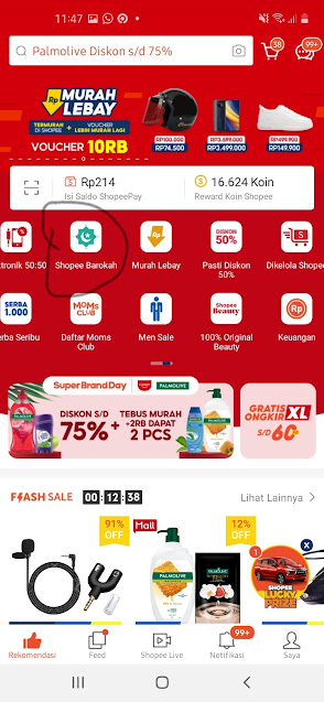 Halaman utama Aplikasi Shopee