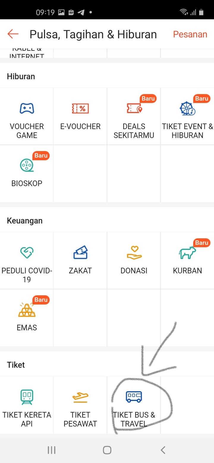 Pilih transaksi shopee