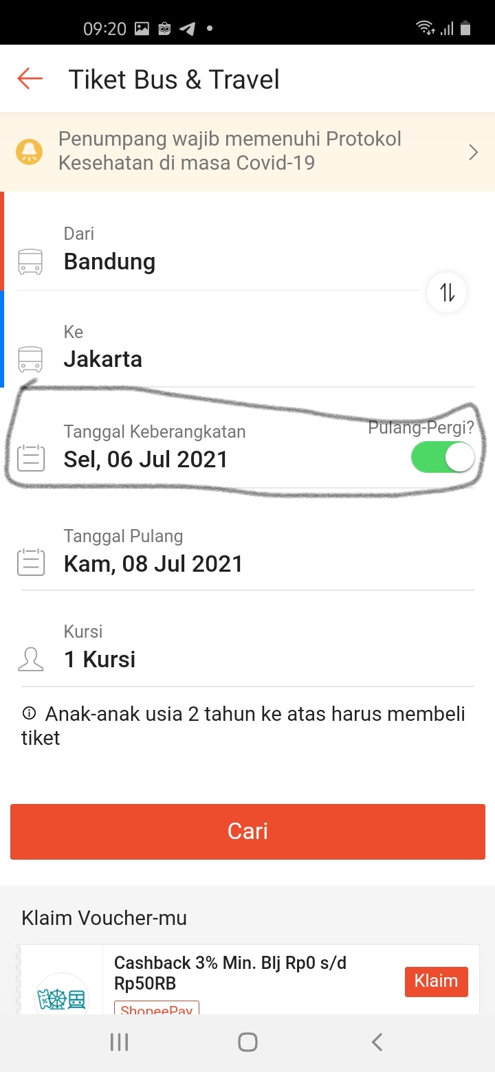 Memilih tanggal pemberangkatan