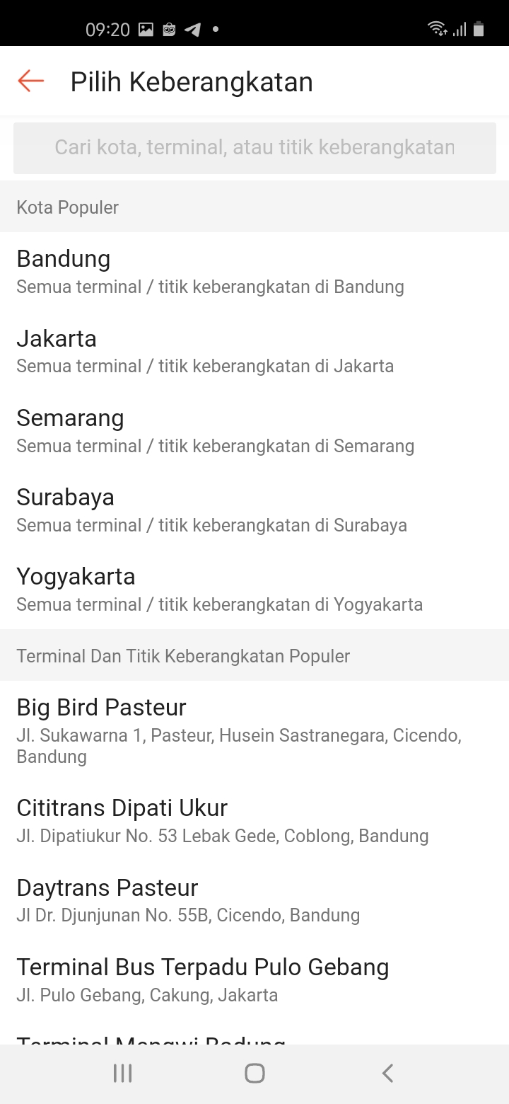 Memilih titik awal pemberangkatan Bus