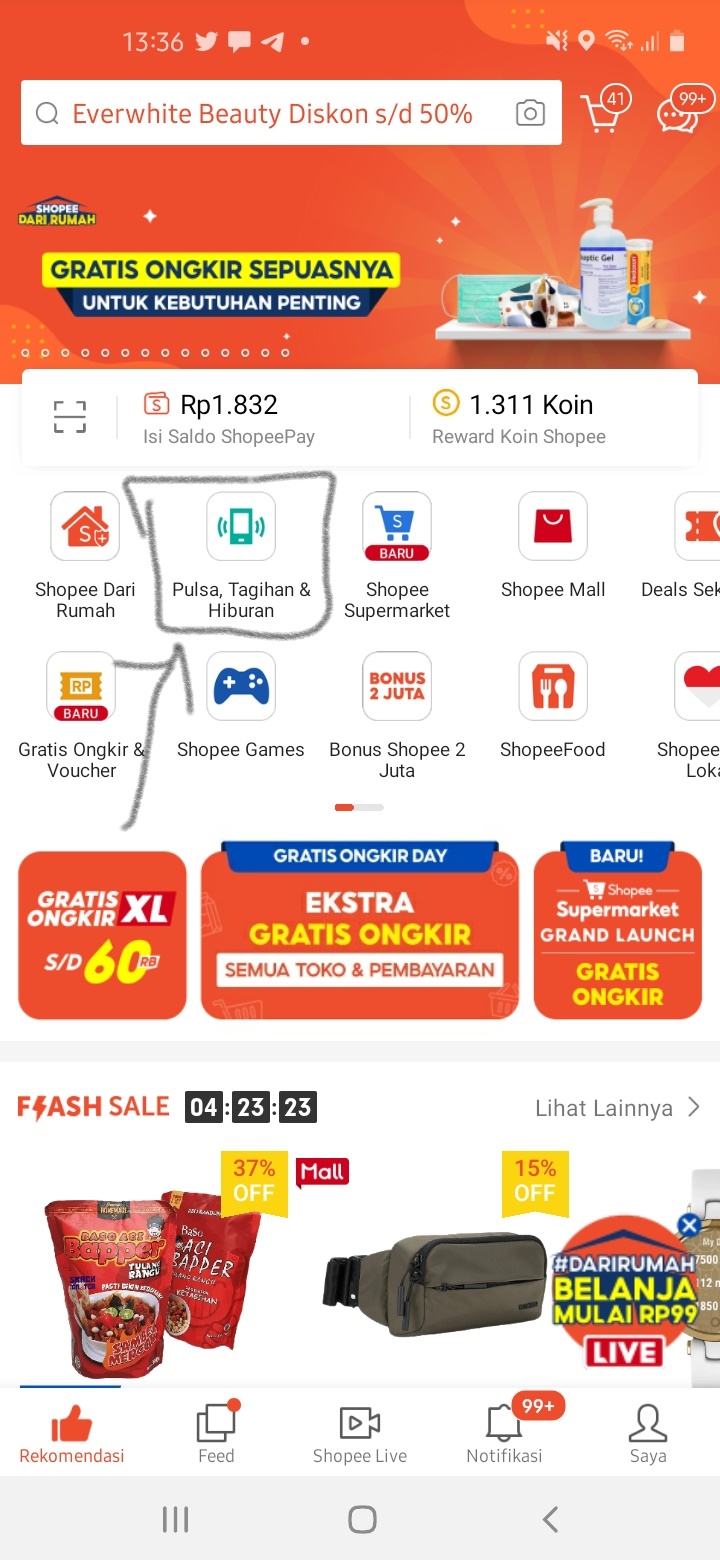 Halaman utama Aplikasi Shopee
