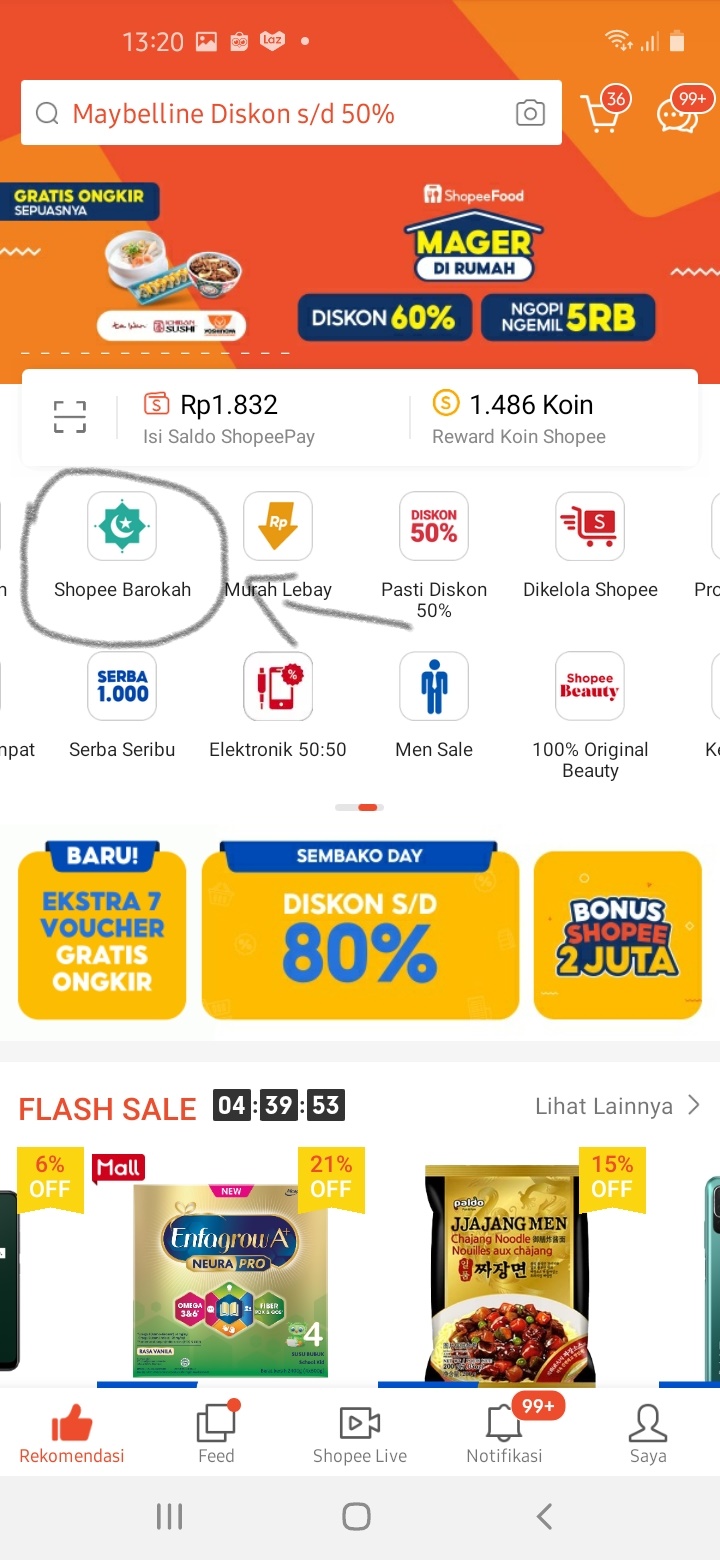 Halaman utama Aplikasi Shopee