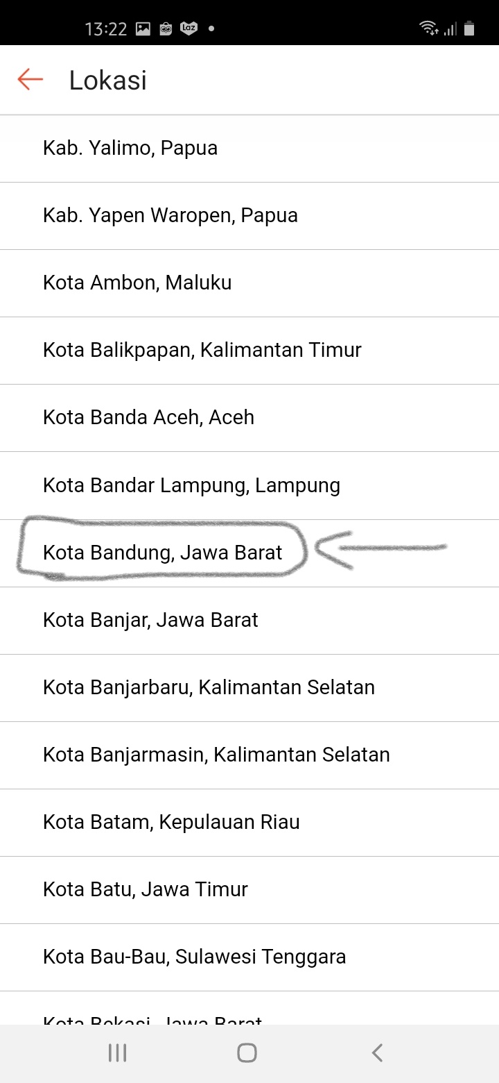 Pilih lokasi Asal tujuan kita