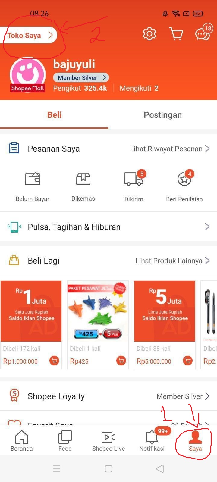 Tampilan Akun Profil Shopee